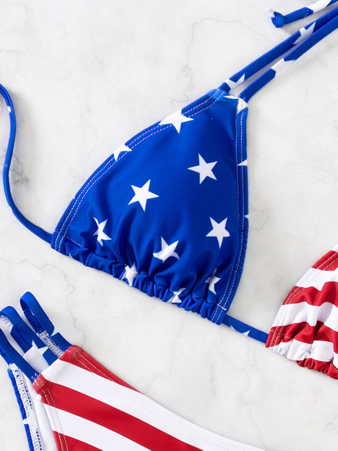 Summer Beach American USA Flag Print Bikini Set Halter Triangle Top & Bikini Bottom 2 Pieces Bikini 4Th of July Bikini Set for Summer Beach