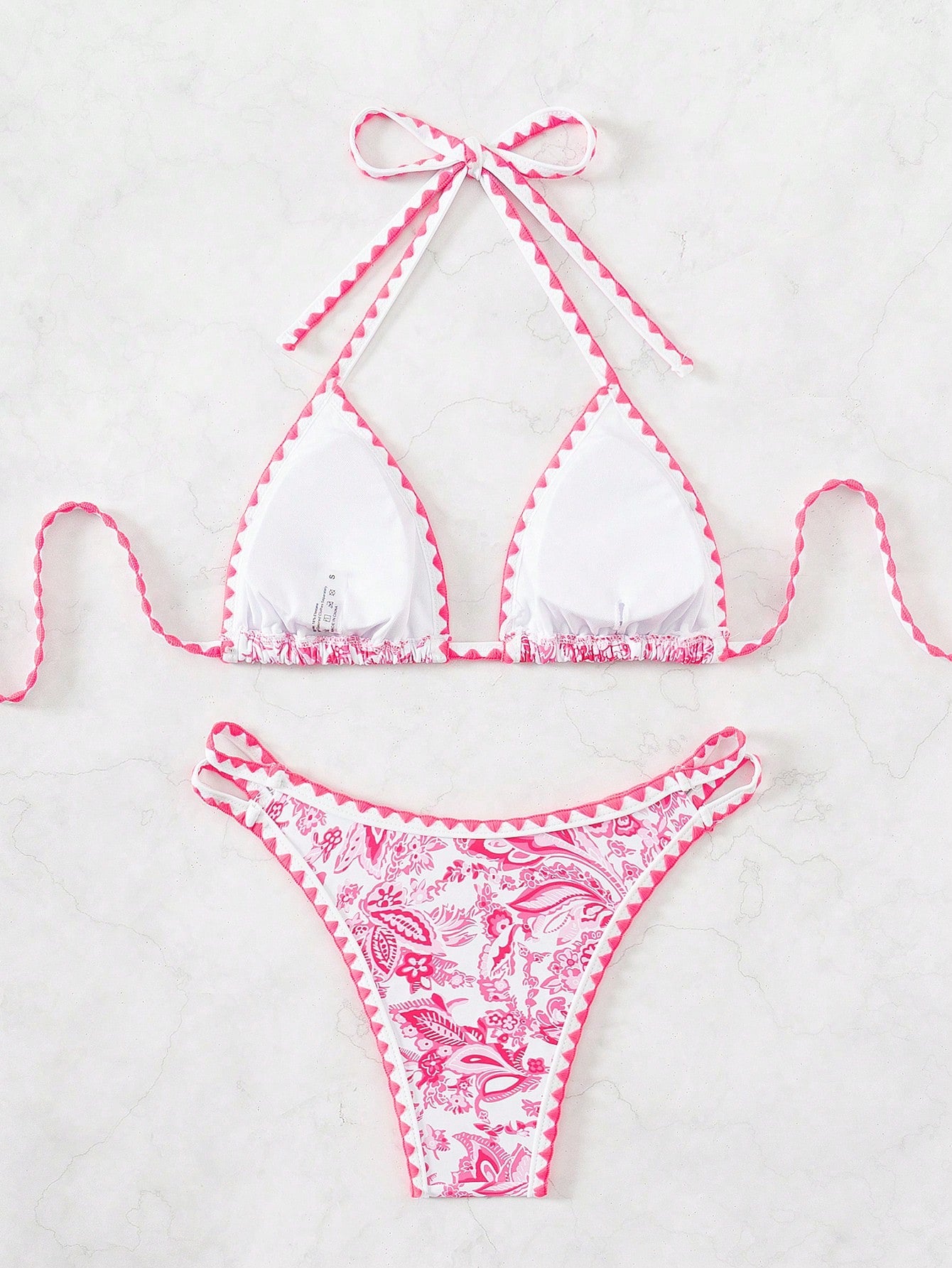 Swim Vcay Women'S Summer Beach Floral Print Halter Neck Tie Bikini Set